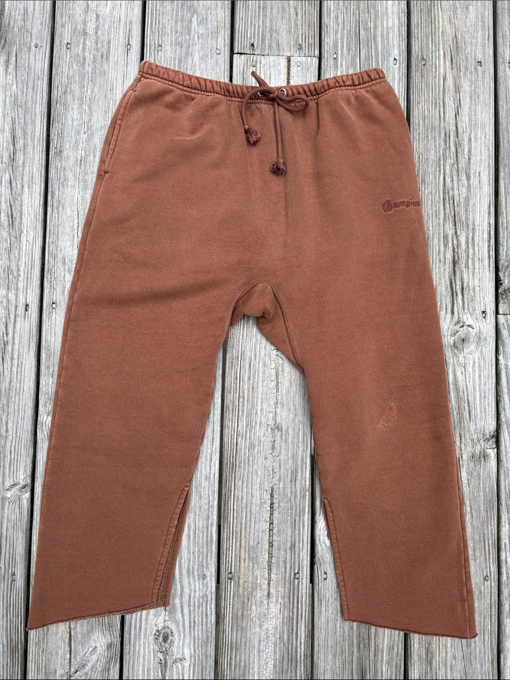 CHAMPION | Earthy Brown Reverse Weave Raw Split Hem Gorpcore Sweatpants | Size S